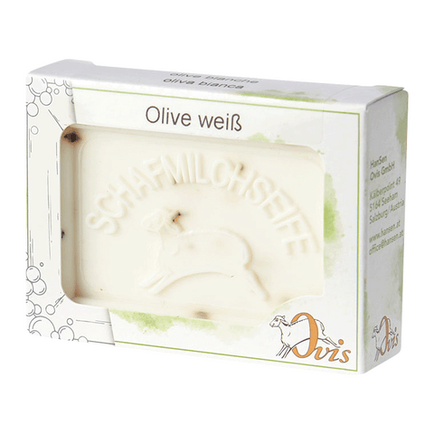 Ovis Schafmilchseife Olive-Weiß, 100% Bio, für die tägliche Dusche, eckig, 100 g, verpackt - luterna.de