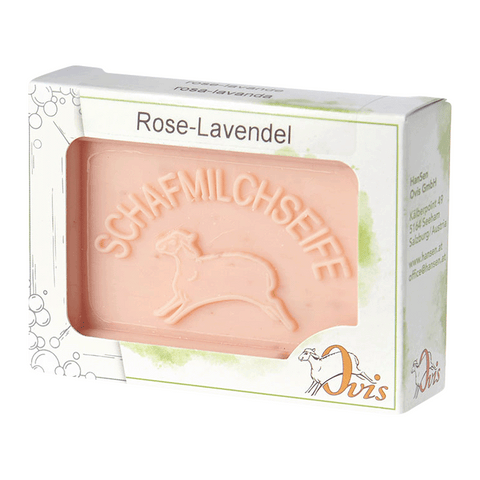 Ovis Schafmilchseife Rose-Lavendel, 100% Bio, für die tägliche Dusche, eckig, 100 g, verpackt - luterna.de