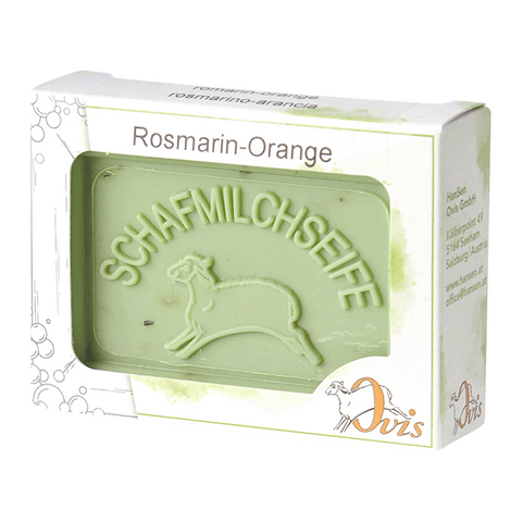 Ovis Schafmilchseife Rosmarin-Orange, 100% Bio, für die tägliche Dusche, eckig, 100 g, verpackt