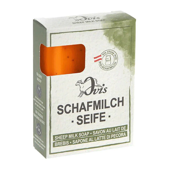 Ovis Schafmilchseife Sanddorn, 100% Bio, für die tägliche Dusche, eckig, 100 g, verpackt