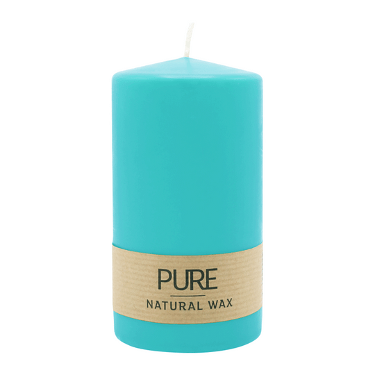 PURE NATURAL WAX, Eisblau, Stumpenkerze, WENZEL, 130/70 mm, Brenndauer ca. 47h, 100% plastikfrei
