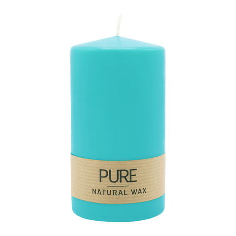 PURE NATURAL WAX, Eisblau, Stumpenkerze, WENZEL, 130/70 mm, Brenndauer ca. 47h, 100% plastikfrei