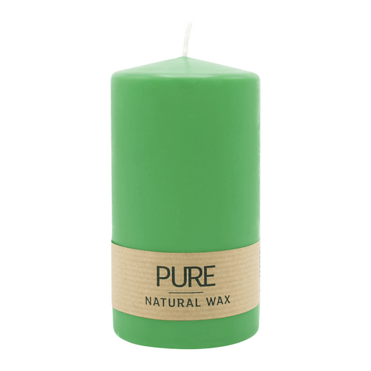 PURE NATURAL WAX, Softgrün, Stumpenkerze, WENZEL, 130/70 mm, Brenndauer ca. 47h, 100% plastikfrei