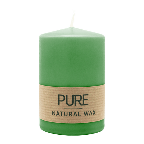 PURE NATURAL WAX, Softgrün, Stumpenkerze, WENZEL, 90/60 mm, Brenndauer ca. 26h, 100% plastikfrei