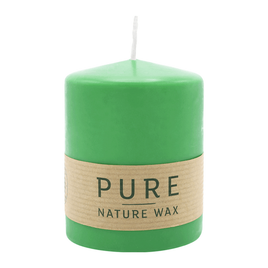 PURE NATURAL WAX, Softgrün, Stumpenkerze, WENZEL, 90/70 mm, Brenndauer ca. 30h, 100% plastikfrei
