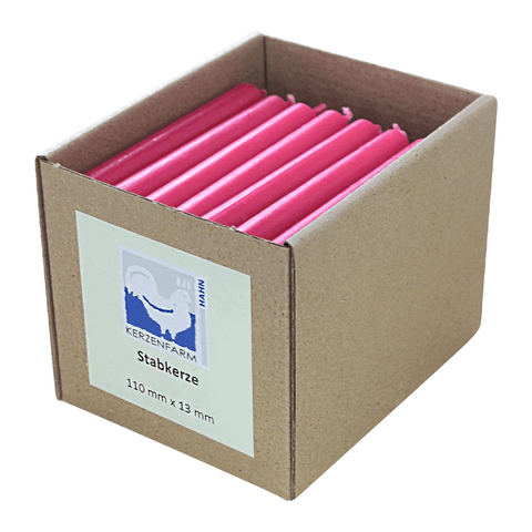 Stabkerzen aus Paraffin, 110/13 mm, Pink, KERZENFARM HAHN, Brenndauer ca. 2h, 49 Stück pro Verpackung