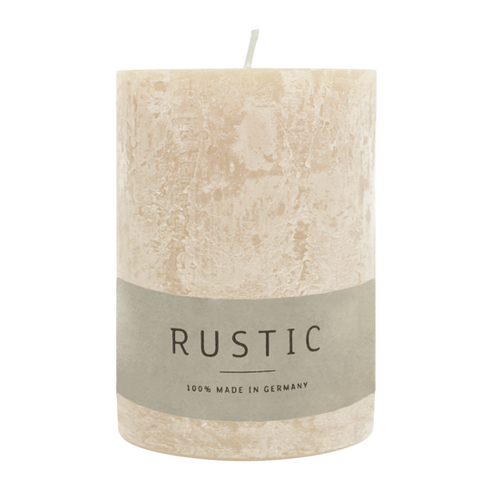 RUSTIC-Stumpenkerze Creme, WENZEL, 80/70 mm, Brenndauer ca. 34h, selbstverlöschend