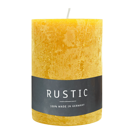 RUSTIC-Stumpenkerze Gelb, WENZEL, 80/70 mm, Brenndauer ca. 34h, selbstverlöschend