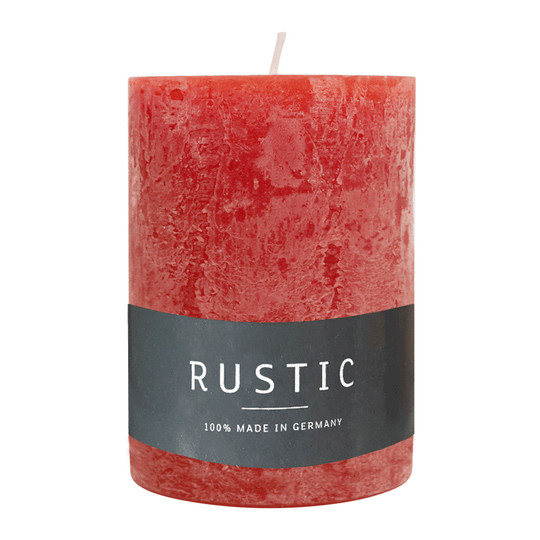 RUSTIC-Stumpenkerze Rubin, WENZEL, 80/70 mm, Brenndauer ca. 34h, selbstverlöschend