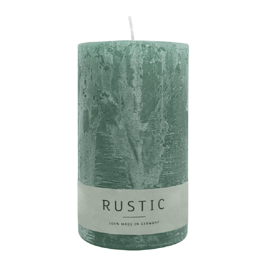 RUSTIC-Stumpenkerze Smaragd, WENZEL, 140/80 mm, Brenndauer ca. 76h, selbstverlöschend