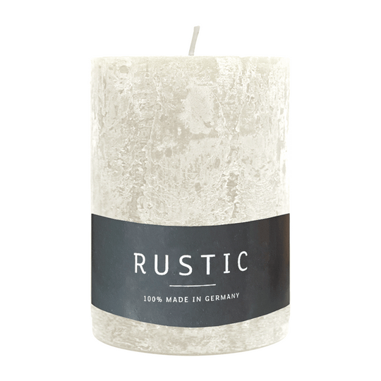 RUSTIC-Stumpenkerze Wollweiß, WENZEL, 80/70 mm, Brenndauer ca. 34h, selbstverlöschend