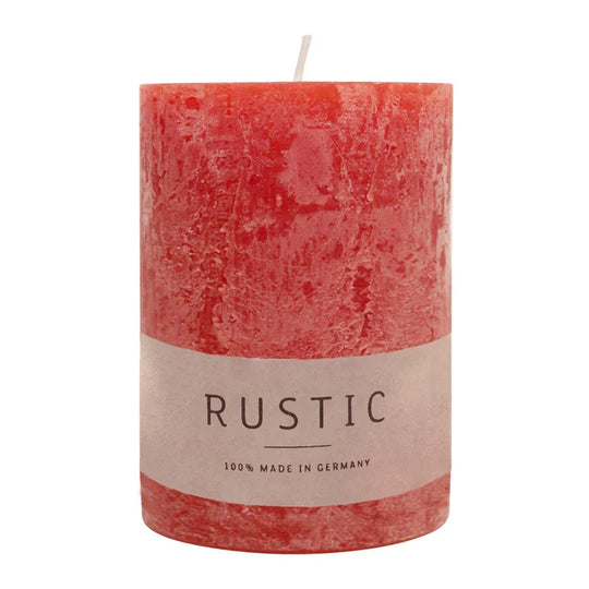 RUSTIC-Stumpenkerze Rubin, WENZEL, 80/70 mm, Brenndauer ca. 34h, selbstverlöschend