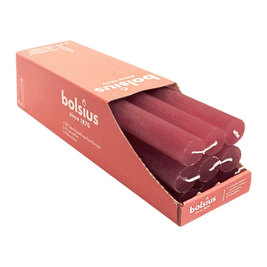 Stabkerzen Rustik, 23/270 mm, Samtrot, BOLSIUS, Brenndauer ca. 13h, 9 Stück pro Verpackung