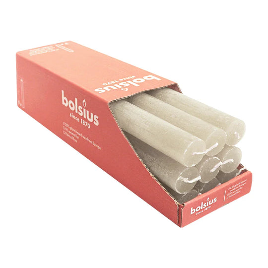 Stabkerzen Rustik, 23/270 mm, Sandgrau, BOLSIUS, Brenndauer ca. 13h, 9 Stück pro Verpackung