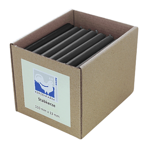 Stabkerzen aus Paraffin, 110/13 mm, Schwarz, KERZENFARM HAHN, Brenndauer ca. 2h, 49 Stück pro Verpackung