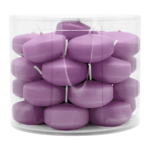 Schwimmkerzen klein, Flieder, 50/30 mm, WENZEL, Brenndauer ca. 4h, Box mit 28 Stück