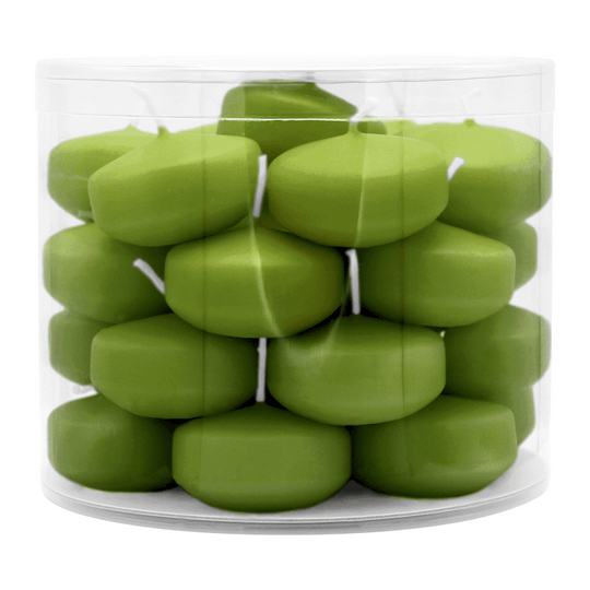 Schwimmkerzen klein, Olive, 50/30 mm, WENZEL, Brenndauer ca. 4h, Box mit 28 Stück