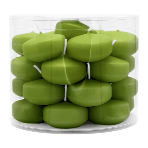 Schwimmkerzen klein, Olive, 50/30 mm, WENZEL, Brenndauer ca. 4h, Box mit 28 Stück