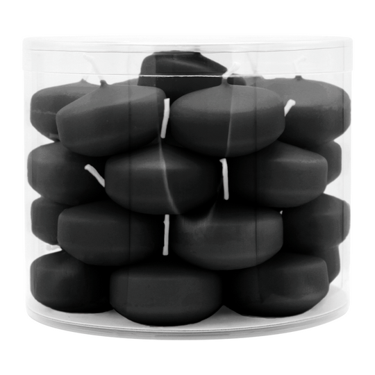 Schwimmkerzen klein, Schwarz, 50/30 mm, WENZEL, Brenndauer ca. 4h, Box mit 28 Stück