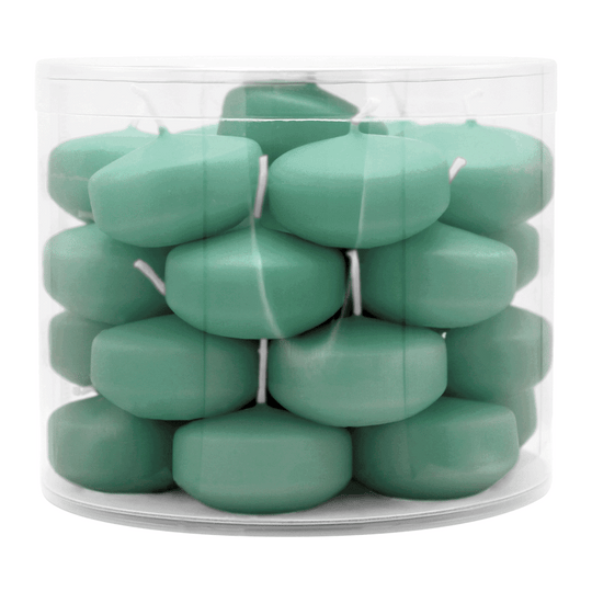 Schwimmkerzen klein, Smaragd, 50/30 mm, WENZEL, Brenndauer ca. 4h, Box mit 28 Stück