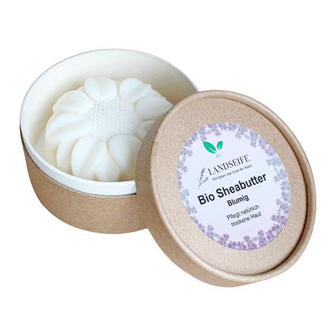 Sheabutter Blumig - die natürliche Hautpflege mit Rosengeranienduft, Landseife Naturbalsam, 100% Bio, handgefertigt & vegan, 80 g