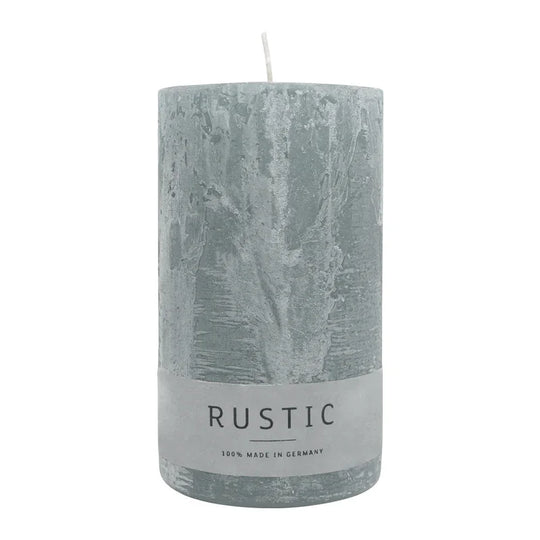 RUSTIC-Stumpenkerze Silbergrau, WENZEL, 140/80 mm, Brenndauer ca. 76h, selbstverlöschend