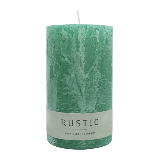RUSTIC-Stumpenkerze Smaragd, WENZEL, 140/80 mm, Brenndauer ca. 76h, selbstverlöschend