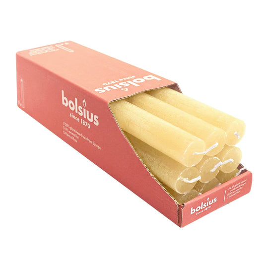 Stabkerzen Rustik, 23/270 mm, Sonniges Gelb, BOLSIUS, Brenndauer ca. 13h, 9 Stück pro Verpackung