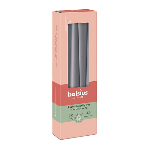 Spitzkerzen, Stürmisches Grau, BOLSIUS Essentials, 24/245 mm, Brenndauer ca. 7h, 8 Stück pro Verpackung