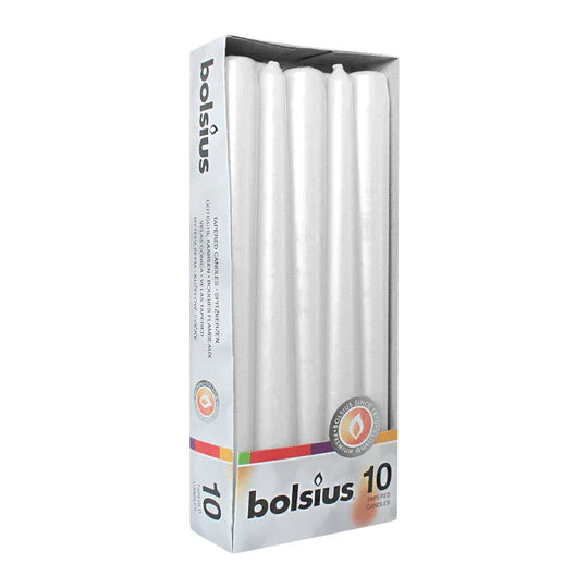 Spitzkerzen, Weiß, BOLSIUS, 24/245 mm, Brenndauer ca. 7,5h, 10 Stück pro Verpackung