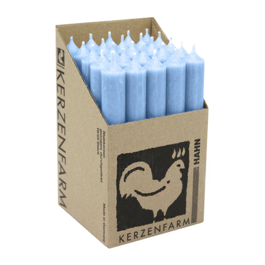 Stabkerzen Pastellblau, 180/22 mm, KERZENFARM HAHN, Brenndauer 8h, 25 St.