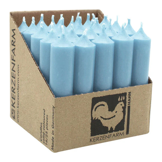 Stabkerzen Taubenblau, 100/22 mm, KERZENFARM HAHN, Brenndauer 4h, 25 St.