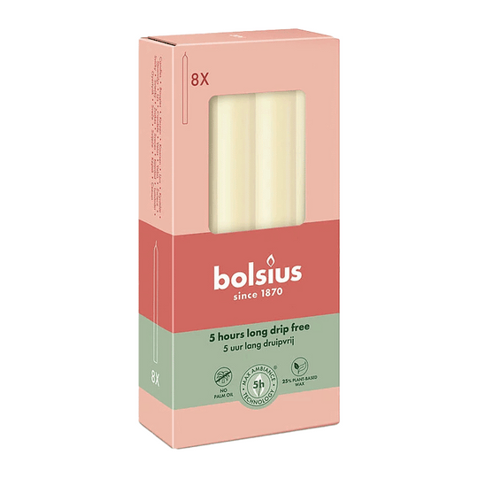 Stabkerzen, Weiche Perle, BOLSIUS Essentials, 20/170 mm, Brenndauer ca. 5h, 8 Stück pro Verpackung, Torpedokerzen, Dinnerkerzen