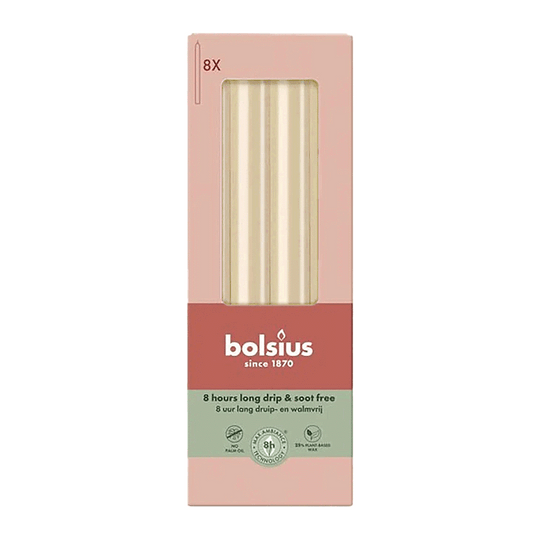 Stabkerzen, Weiche Perle, BOLSIUS Essentials, 20/230 mm, Brenndauer ca. 8h, 8 Stück pro Verpackung, Torpedokerzen, Dinnerkerzen