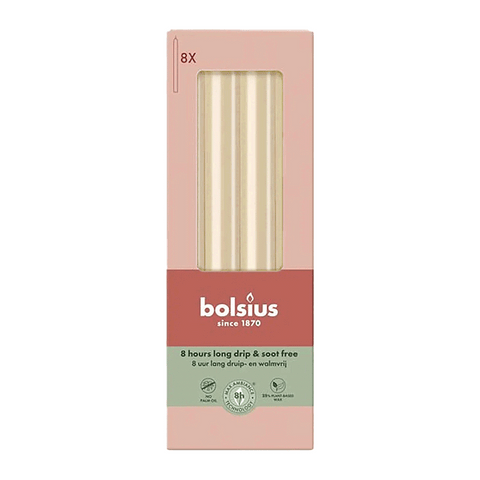 Stabkerzen, Weiche Perle, BOLSIUS Essentials, 20/230 mm, Brenndauer ca. 8h, 8 Stück pro Verpackung, Torpedokerzen, Dinnerkerzen