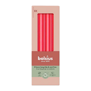 Stabkerzen, Zartes Rot, BOLSIUS Essentials, 20/230 mm, Brenndauer ca. 8h, 8 Stück pro Verpackung, Torpedokerzen, Dinnerkerzen