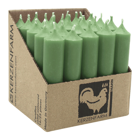 Stabkerzen aus Paraffin, 100/22 mm, Jadegrün, KERZENFARM HAHN, Brenndauer ca. 4h, 25 Stück pro Verpackung