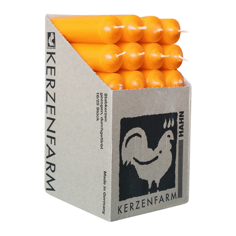 Stabkerzen aus Paraffin, 100/28 mm, Gelb, KERZENFARM HAHN, Brenndauer ca. 5h, 28 Stück pro Verpackung - luterna.de