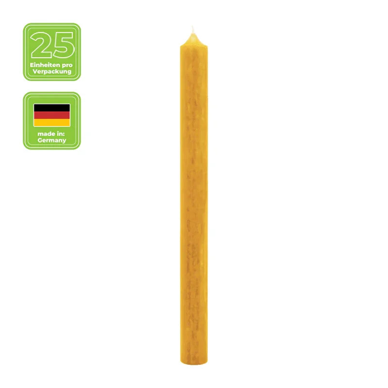 RAL-zertifizierte Kerzen Luterna Stabkerzen – Paraffin, 180/22 Mm, Neon-Gelb, KERZENFARM HAHN, Ca. 8h Brenndauer, 25 Stück, Made In Germany, RAL-zertifiziert, Rußarm