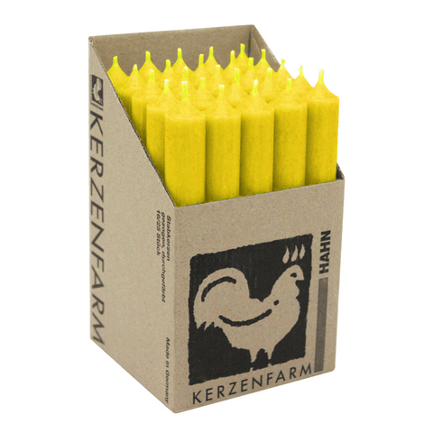 Stabkerzen aus Paraffin, 180/22 mm, Neon-Gelb, KERZENFARM HAHN, Brenndauer ca. 8h, 25 Stück pro Verpackung