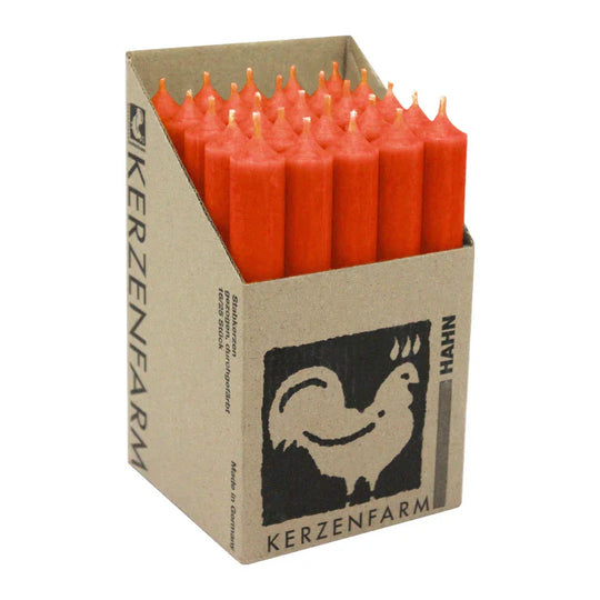 Stabkerzen aus Paraffin, 180/22 mm, Neon-Orange, KERZENFARM HAHN, Brenndauer ca. 8h, 25 Stück pro Verpackung