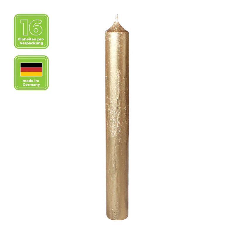 Stabkerzen Rustikal Gold, 180/22 mm, KERZENFARM HAHN, 8h, 16 St. –