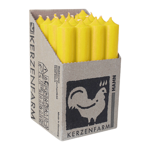 Stabkerzen Gelb, 180/28 mm, KERZENFARM HAHN, 12h, 16 St.