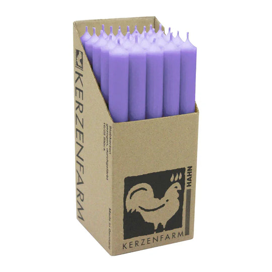 Stabkerzen aus Paraffin, 250/22 mm, Flieder, KERZENFARM HAHN, Brenndauer ca. 12h, 25 Stück pro Verpackung