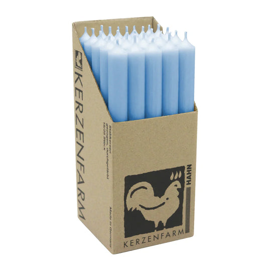 Stabkerzen aus Paraffin, 250/22 mm, Pastellblau, KERZENFARM HAHN, Brenndauer ca. 12h, 25 Stück pro Verpackung