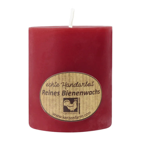 Stumpenkerze, 100% reines Bienenwachs, Dunkelrot, KERZENFARM HAHN, 75/64 mm, Brenndauer ca. 30h