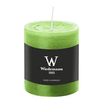 Stumpenkerze aus Paraffin, Apfelgrün, Marble Rustik, Wiedemann, 80/68 mm, Brenndauer ca. 34h, durchgefärbt