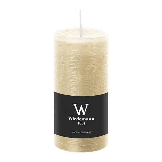 Stumpenkerze aus Paraffin, Bisquit, Marble Rustik, Wiedemann, 120/58 mm, Brenndauer ca. 42h, durchgefärbt