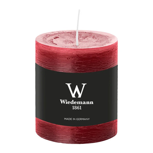 Stumpenkerze aus Paraffin, Bordeaux, Marble Rustik, Wiedemann, 80/68 mm, Brenndauer ca. 34h, durchgefärbt