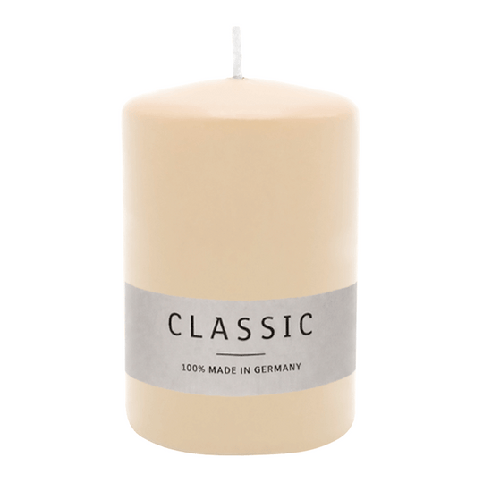 Stumpenkerze aus Paraffin, Creme, WENZEL, 80/60 mm, Brenndauer ca. 22h, selbstverlöschend